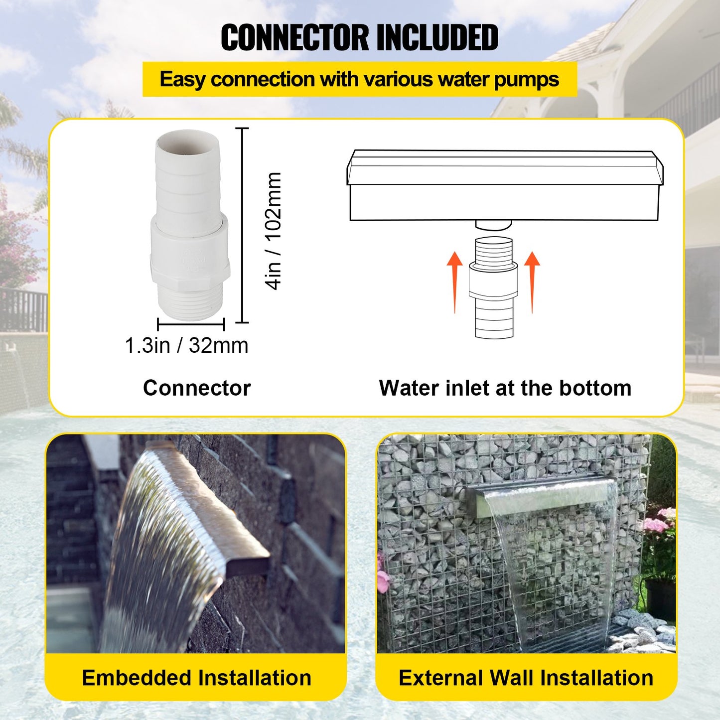 30 cm x 11.4 cm x 7.9 cm Stainless Steel Decorative Waterfall Pool Fountain For Garden Pond Indoors And Outdoors