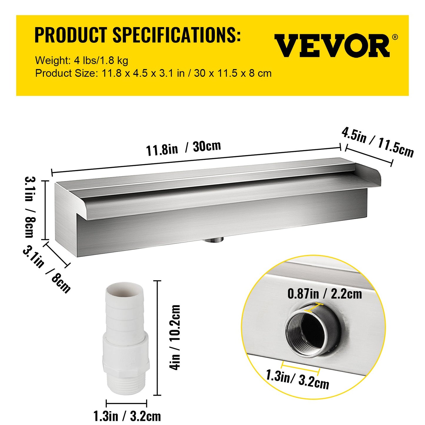 30 cm x 11.4 cm x 7.9 cm Stainless Steel Decorative Waterfall Pool Fountain For Garden Pond Indoors And Outdoors