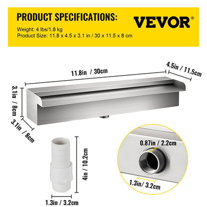 30 cm x 11.4 cm x 7.9 cm Stainless Steel Decorative Waterfall Pool Fountain For Garden Pond Indoors And Outdoors