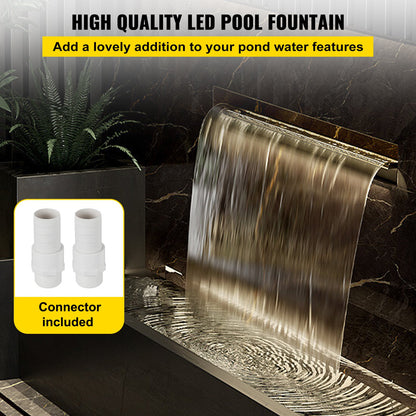 Swimming Pool Waterfall Spillway 120x11.5x8 cm Stainless Steel Swimming Pool Waterfall Fountain with Colorful LED Strip, Hose Connector, Remote Control, Corrosion Resistant for Pond, Outdoor Garden