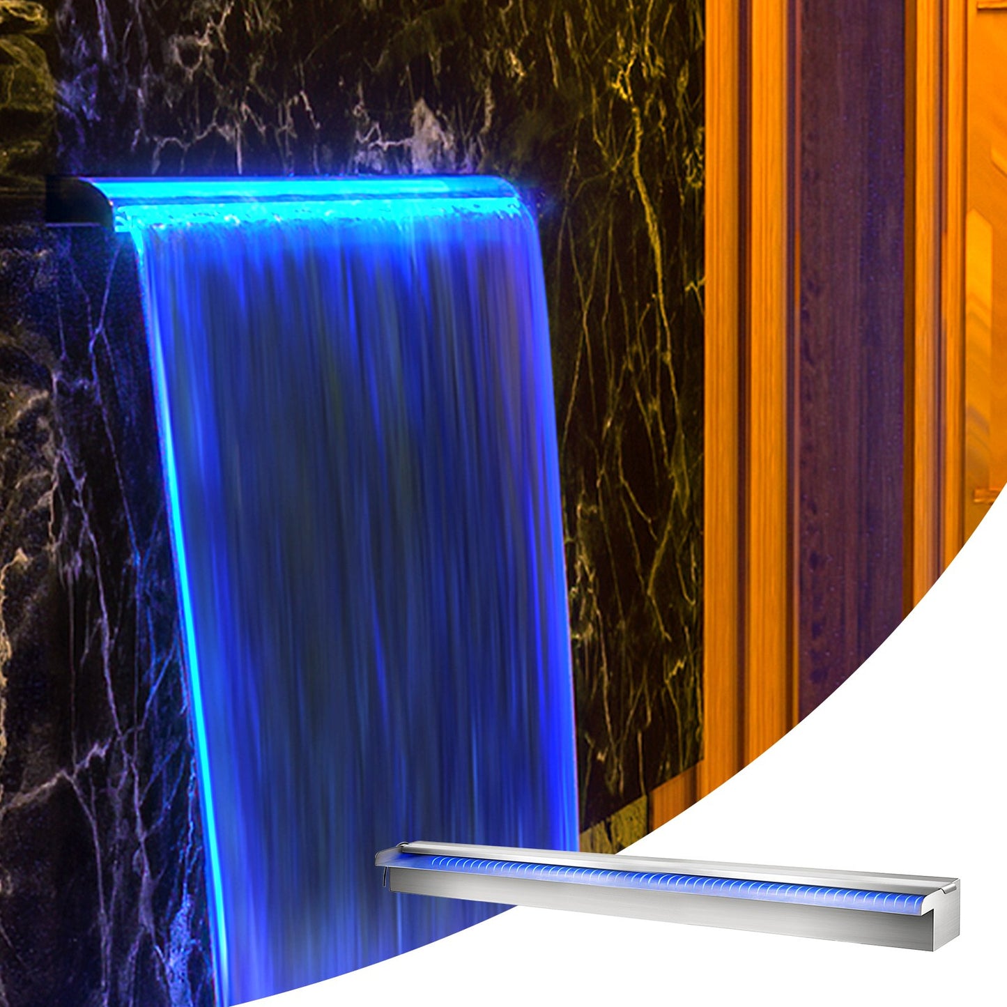 Swimming Pool Waterfall Spillway 120x11.5x8 cm Stainless Steel Swimming Pool Waterfall Fountain with Colorful LED Strip, Hose Connector, Remote Control, Corrosion Resistant for Pond, Outdoor Garden