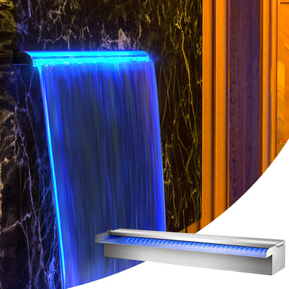 Waterfall Pool Fountain Rectangular & Led Strip Light 60 x 11.5 x 8 cm/23.6" X 4.5" X 3.1"
