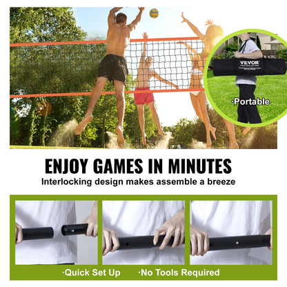 Outdoor Portable Volleyball Net System, Adjustable Height Aluminum Poles, Professional Volleyball Set with PVC Volleyball, Pump, Carrying Bag, Heavy Duty Volleyball Net for Backyard, Beach, Lawn