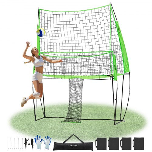 Volleyball Training Net System, Freely Height-Adjustable Practice Equipment with Ball Return, 8x11ft Portable Net Station, Easy Setup for Backyard Indoor Outdoor Serving Spiking Improve Accuracy