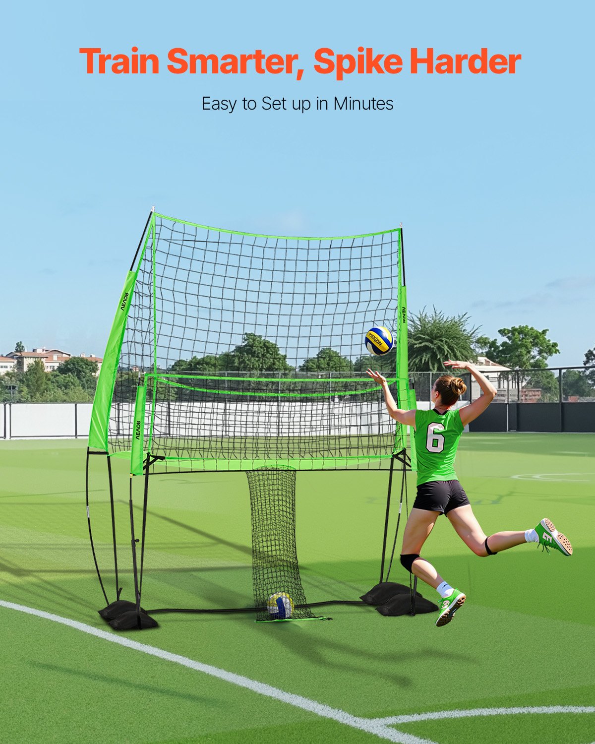 Volleybollträningsnätsystem, fritt höjdjusterbar träningsutrustning med bollretur, 8x11ft bärbar nätstation, enkel installation för bakgård inomhus utomhus servspikning förbättrar noggrannheten