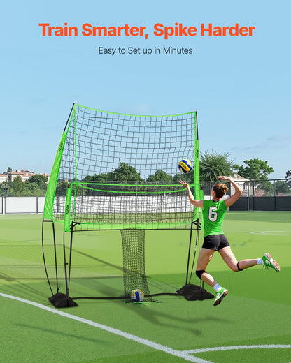 Volleybollträningsnätsystem, fritt höjdjusterbar träningsutrustning med bollretur, 8x11ft bärbar nätstation, enkel installation för bakgård inomhus utomhus servspikning förbättrar noggrannheten