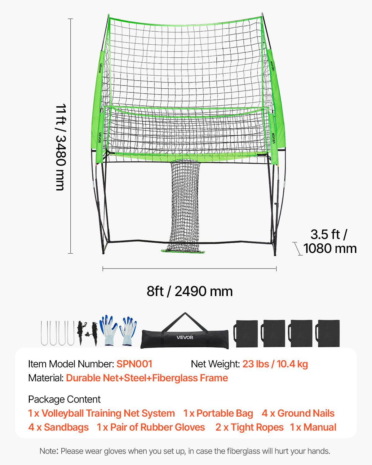 Volleybollträningsnätsystem, fritt höjdjusterbar träningsutrustning med bollretur, 8x11ft bärbar nätstation, enkel installation för bakgård inomhus utomhus servspikning förbättrar noggrannheten
