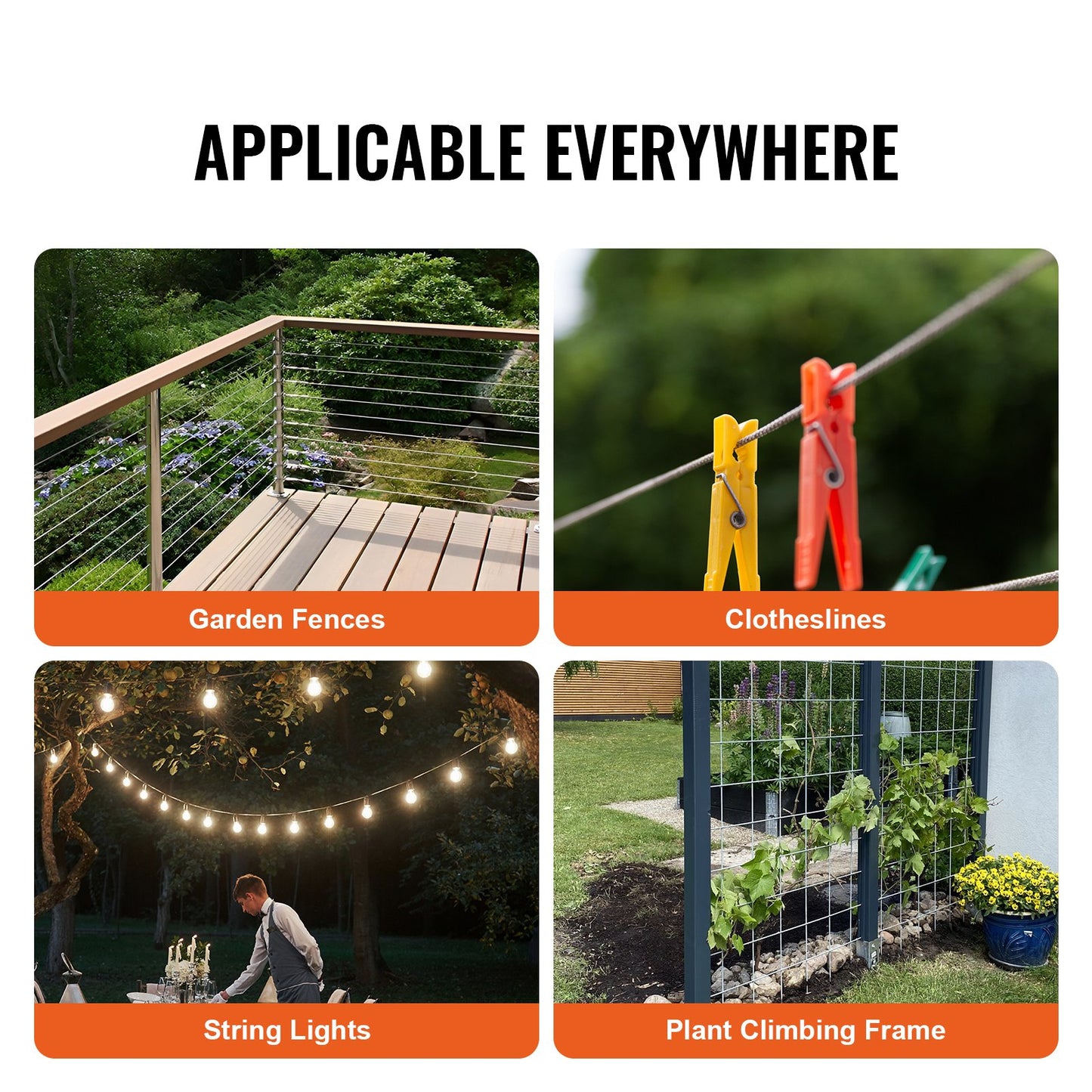 Stålvajersats, 1/8" 100 fot 304 rostfritt stålvajer med 59 tillbehör, 650 lbs brottstyrka, 7x7 ledare, marin flygplanskvalitet, för ledstång, trappstäckning, utomhusbruk