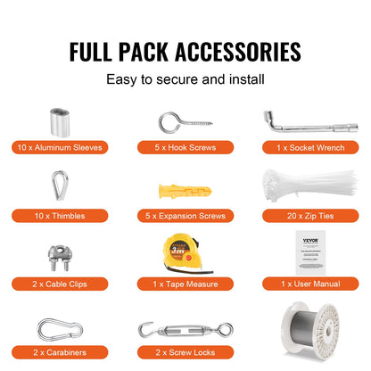 Stålvajersats, 1/8" 100 fot 304 rostfritt stålvajer med 59 tillbehör, 650 lbs brottstyrka, 7x7 ledare, marin flygplanskvalitet, för ledstång, trappstäckning, utomhusbruk