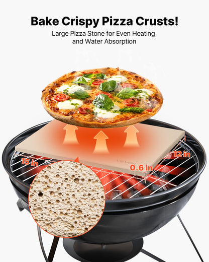 Pizza Stone, 38 x 30 cm Rectangular Cordierite Pizza Stone, Extra Large Baking-Stone with Scraper, 15 mm Thick Heat-Resistant Cordierite, for Kitchen Oven, Baking Bread & Pizzas, BBQ Grilling