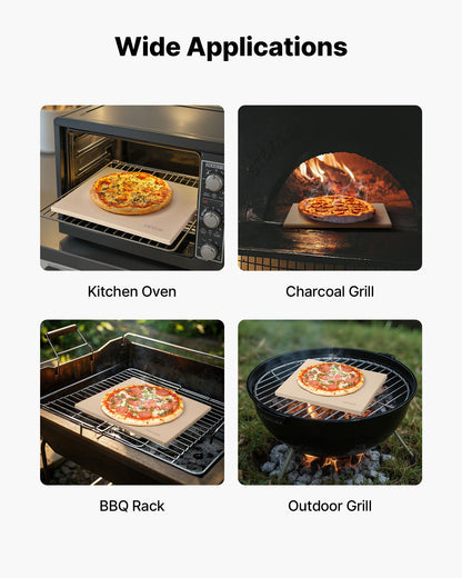 Pizza Stone, 38 x 30 cm Rectangular Cordierite Pizza Stone, Extra Large Baking-Stone with Scraper, 15 mm Thick Heat-Resistant Cordierite, for Kitchen Oven, Baking Bread & Pizzas, BBQ Grilling