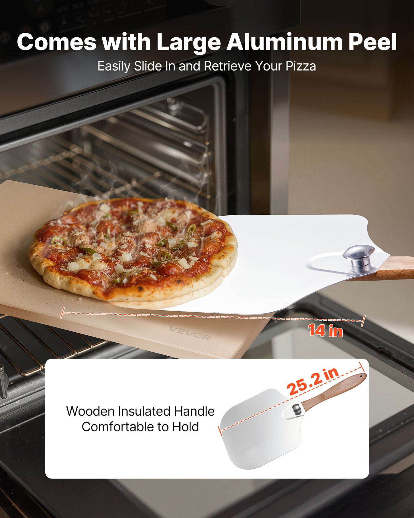Pizza Stone, 508 x 355 mm Rectangular Cordierite Pizza Stone, Extra Large Baking-Stone with Aluminum Peel, 15 mm Thick Heat-Resistant Cordierite, for Oven, Baking Bread & Pizzas, BBQ Grilling