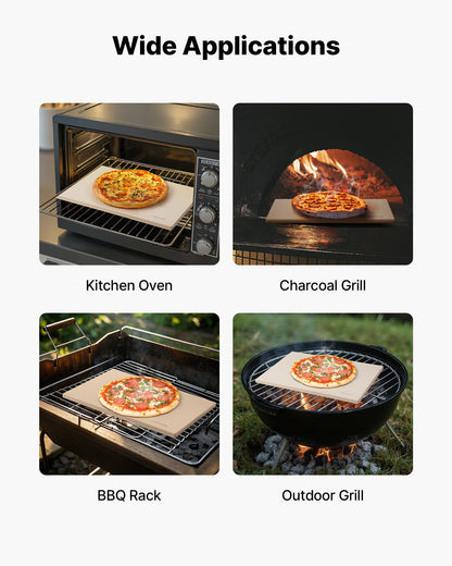 Pizza Stone, 508 x 355 mm Rectangular Cordierite Pizza Stone, Extra Large Baking-Stone with Aluminum Peel, 15 mm Thick Heat-Resistant Cordierite, for Oven, Baking Bread & Pizzas, BBQ Grilling