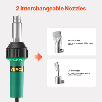 Hot Air Plastic Welder, 1600W Hot Air Torch Pistol, 122-1112℉ PVC TPO Vinyl Heat Gun Welding Torch, 5PCS Plastic Welding Roofing Kit & 2 Flat Nozzles, 1 Seam Roller, Brush for PP/PE/PVC Sheets