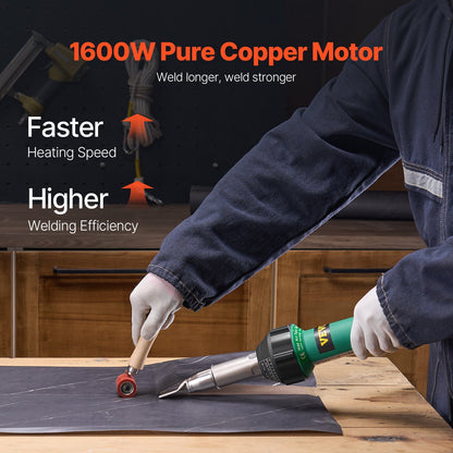 Hot Air Plastic Welder, 1600W Hot Air Torch Pistol, 122-1112℉ PVC TPO Vinyl Heat Gun Welding Torch, Plastic Roofing Welding Kit with 9 Accessories- 4 Nozzles & 4 Seam Rollers for PP/PE/PVC Sheet
