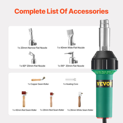 Hot Air Plastic Welder, 1600W Hot Air Torch Pistol, 122-1112℉ PVC TPO Vinyl Heat Gun Welding Torch, Plastic Roofing Welding Kit with 9 Accessories- 4 Nozzles & 4 Seam Rollers for PP/PE/PVC Sheet