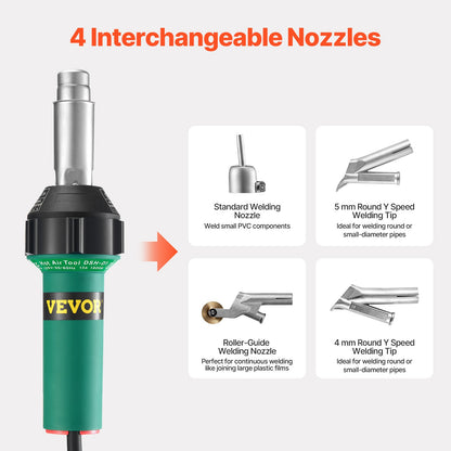 Varmluftssvets för plast, 1600W varmluftspistol, 122-1112℉ PVC TPO vinylvärmepistol svetsbrännare, svetssats för plasttak med 14 tillbehör - verktygslåda, munstycke, rulle, blad för PP/PE/PVC