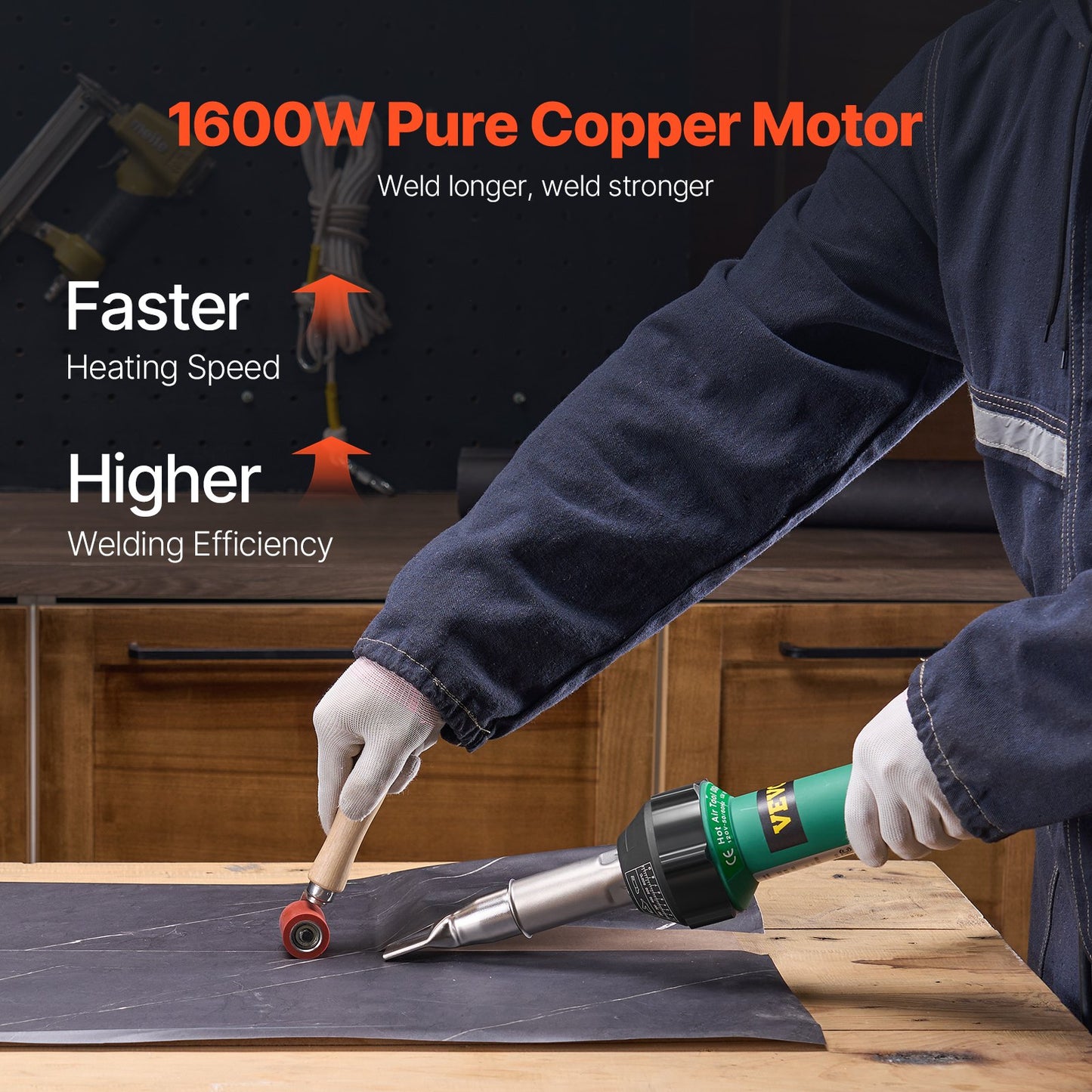 Hot Air Plastic Welder, 1600W Hot Air Torch Pistol, 122-1112℉ PVC TPO Vinyl Heat Gun Welding Torch, Plastic Roofing Welding Kit with 17 Accessories- Toolbox, Nozzle, Roller, Blades for PP/PE/PVC