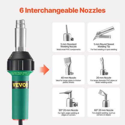 Hot Air Plastic Welder, 1600W Hot Air Torch Pistol, 122-1112℉ PVC TPO Vinyl Heat Gun Welding Torch, Plastic Roofing Welding Kit with 17 Accessories- Toolbox, Nozzle, Roller, Blades for PP/PE/PVC