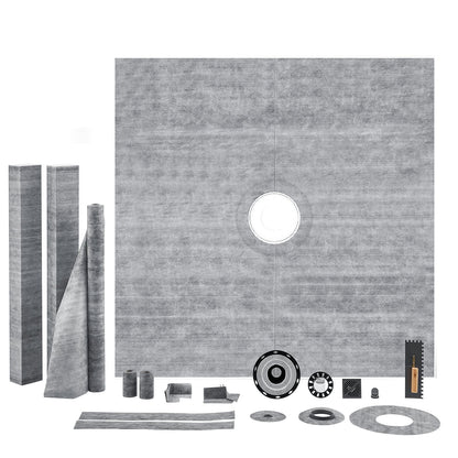 Shower Curb Kit, 1828x1828mm Shower Pan Kit with 50.8mm PVC Central Flange, 101.6mm Stainless Steel Grate, Waterproof Shower Curb & Membrane & Strip, Shower Pan Slope Sticks Fit for Bathroom