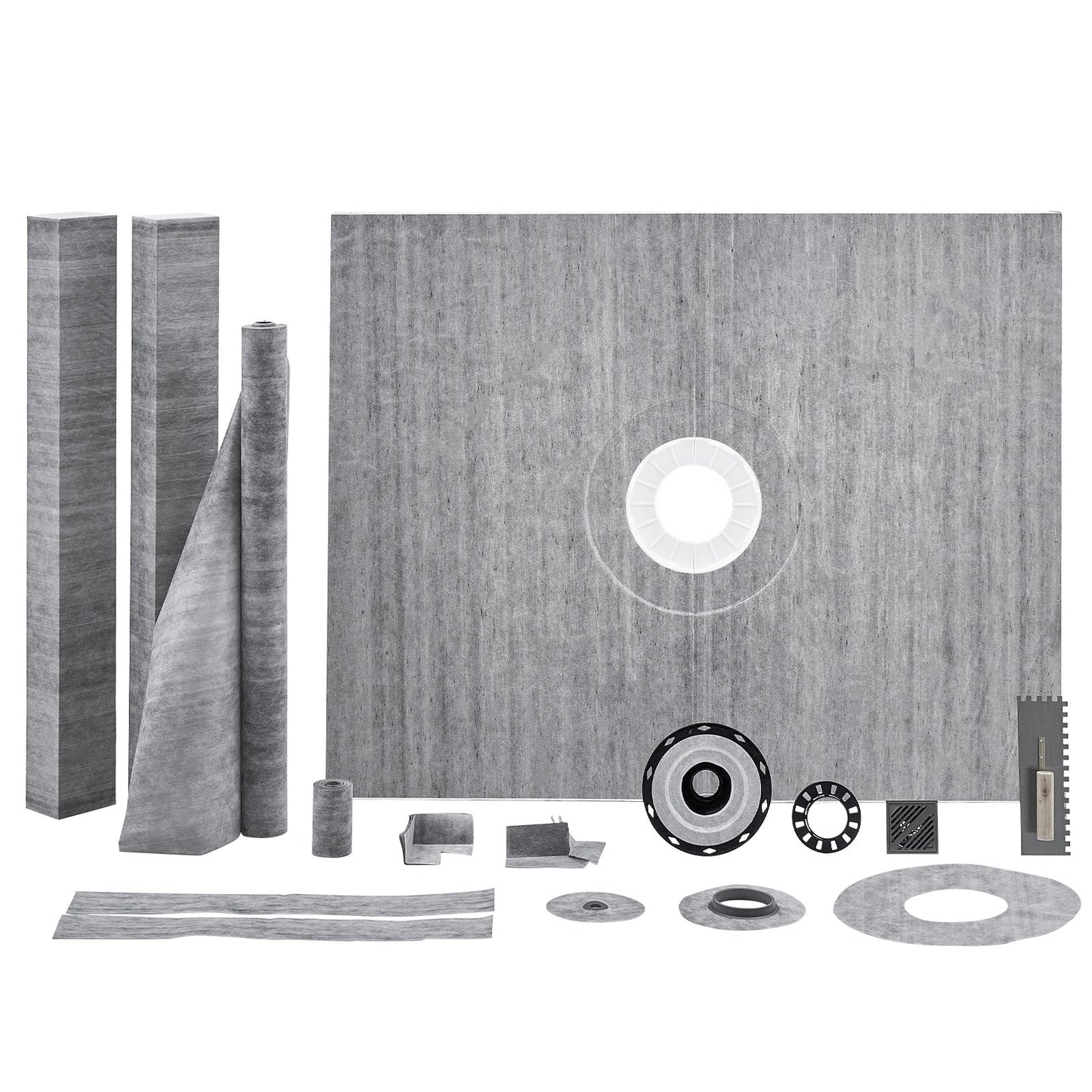 Shower Curb Kit, 1219x1524mm Shower Pan Kit with 50.8mm PVC Central Flange, Waterproof Membrane, Stainless Steel Grate and Joint Sealant, Shower Pan Slope Sticks Fit for Bathroom