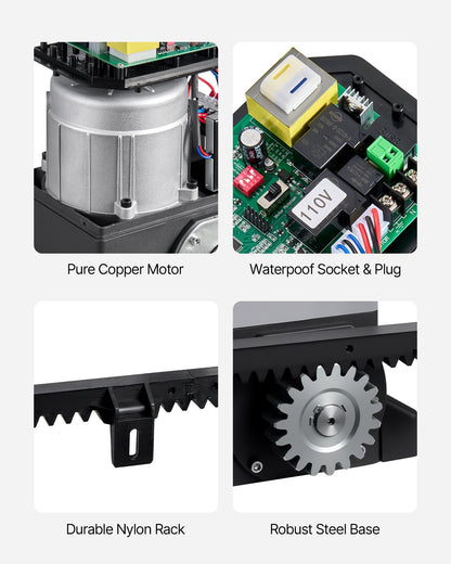 Automatic Gate Opener, 280W Electric Sliding Gate Opener for Doors up to 25m 816kg, Nylon Gear Rack Rolling Door Motor with Infrared Sensor & 2 Remote Controls, Driveway Gates Opening System
