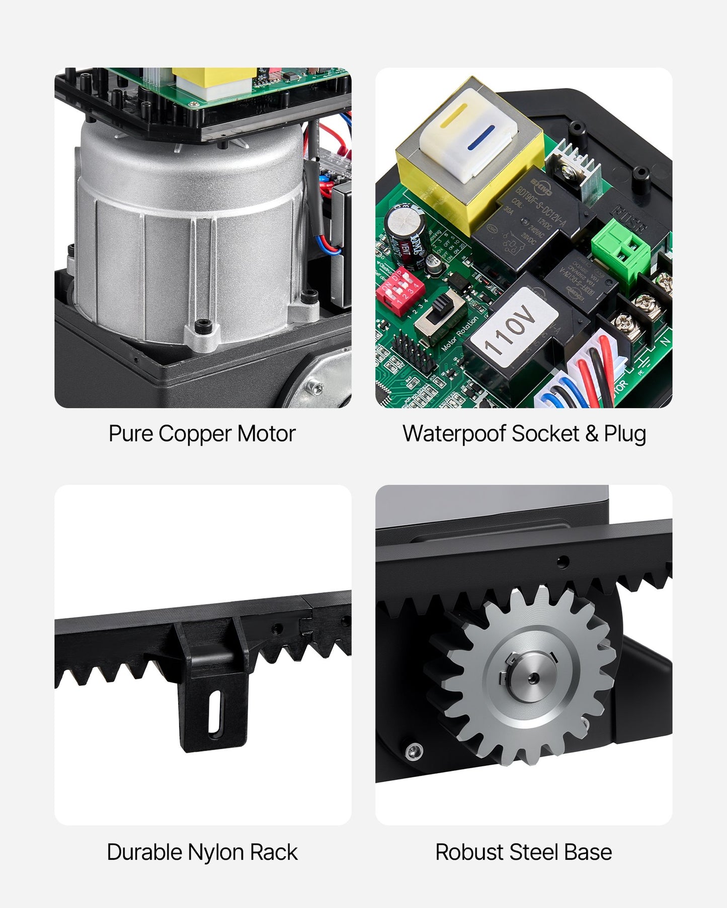 Automatic Gate Opener, 550W Electric Sliding Gate Opener for Doors up to 25m 1500kg, Nylon Gear Rack Rolling Door Motor with Infrared Sensor & 2 Remote Controls, Driveway Gates Opening System