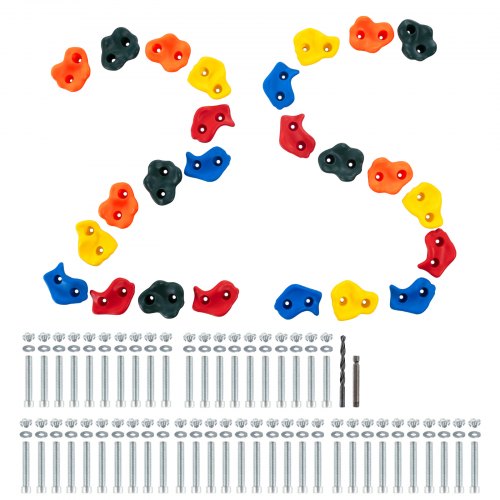 25 klättergrepp, klätterstenar i flera storlekar och färger för barn och vuxna, klätterväggsgrepp med monteringsdetaljer, klätterväggsgrepp för inomhus- och utomhuslekplatser