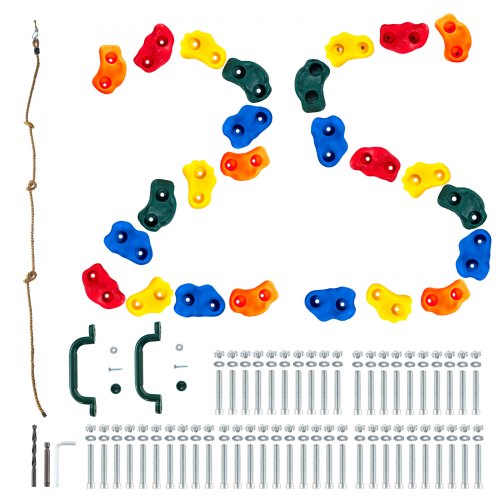 25 Rock Climbing Holds, Multi-Size and Colored Climbing Rocks for Kids and Adults, Rock Wall Holds with Knotted Rope, Handles and Mounting Hardware, Climbing Wall Grips for Indoor and Outdoor