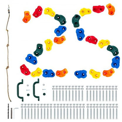 25 Rock Climbing Holds, Multi-Size and Colored Climbing Rocks for Kids and Adults, Rock Wall Holds with Knotted Rope, Handles and Mounting Hardware, Climbing Wall Grips for Indoor and Outdoor