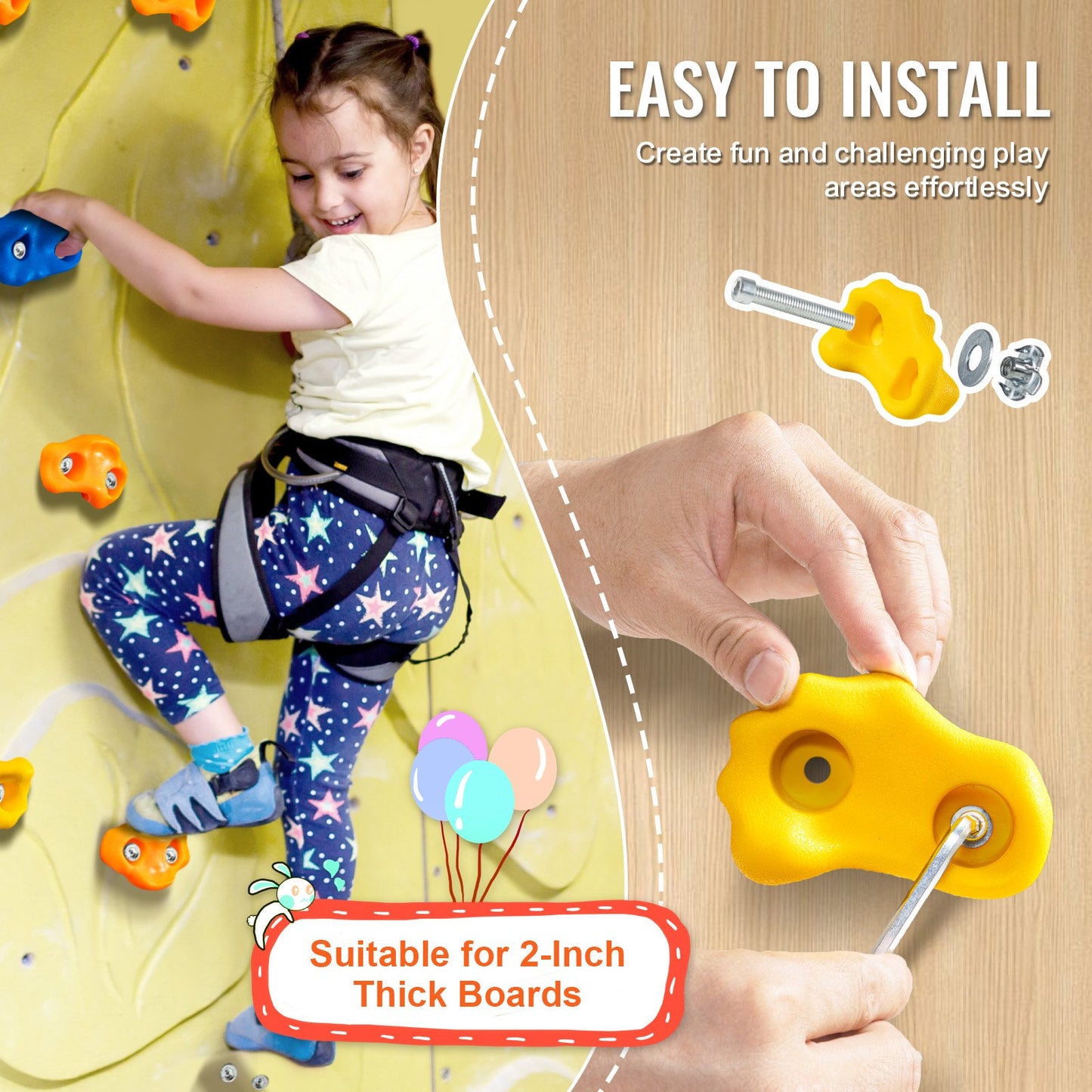 25 Rock Climbing Holds, Multi-Size and Colored Climbing Rocks for Kids and Adults, Rock Wall Holds with Knotted Rope, Handles and Mounting Hardware, Climbing Wall Grips for Indoor and Outdoor