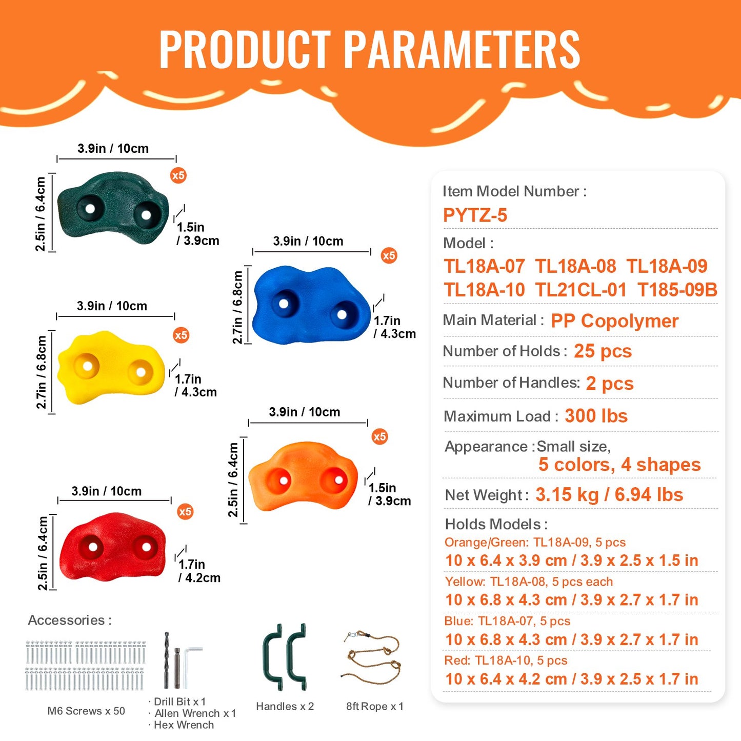 25 Rock Climbing Holds, Multi-Size and Colored Climbing Rocks for Kids and Adults, Rock Wall Holds with Knotted Rope, Handles and Mounting Hardware, Climbing Wall Grips for Indoor and Outdoor