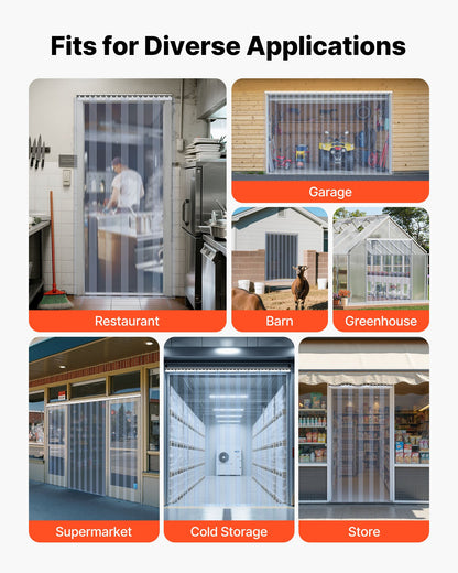 Clear PVC Strip Curtain, 2.1 m Height x 0.96 m Width x 2 mm Thickness, 6 PCS Walk in Freezer Cooler Curtain Strips, Thermal Insulating Plastic Door Strips for Warehouse, Freezer, Garage Doors