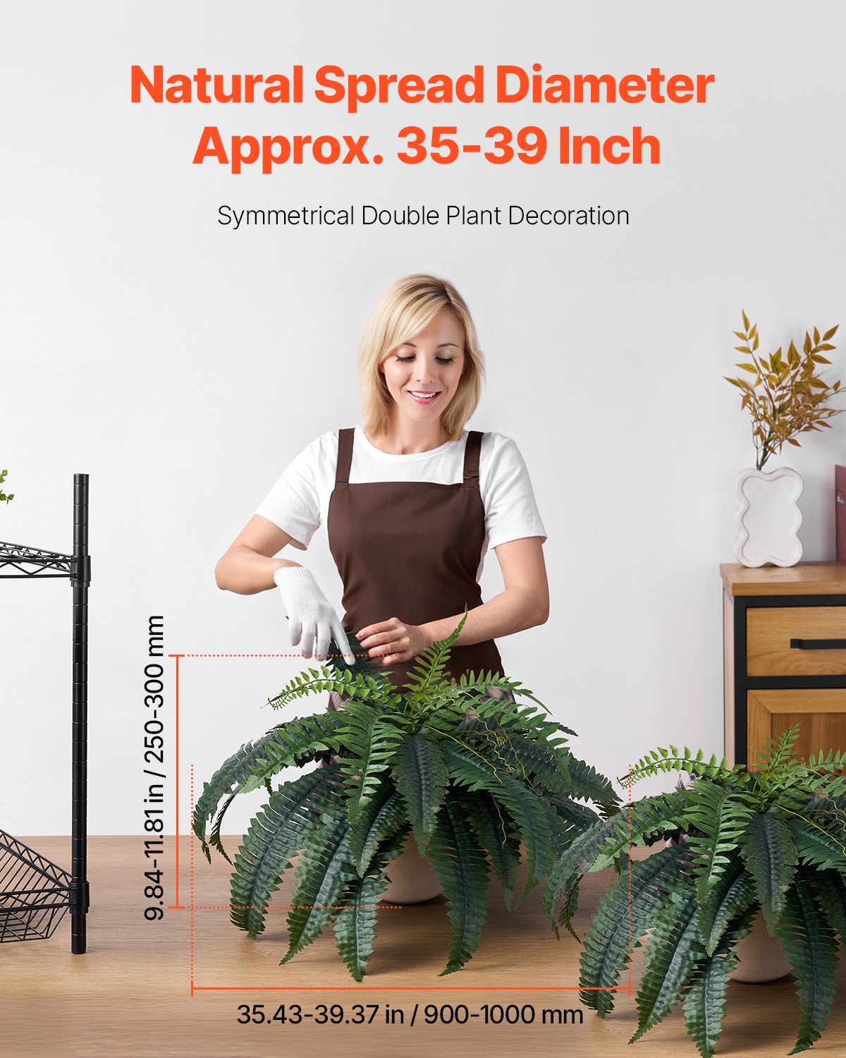 Artificial Ferns 2 Pcs, Natural Spread Diameter 35-39 Inch, Large Hanging Artificial Boston Ferns, Fake Plant Wall Decor with 35 Branches, Faux Fern for Home and Office (Flowerpot Unincluded)