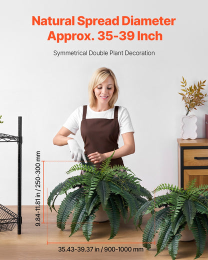 Artificial Ferns 2 Pcs, Natural Spread Diameter 35-39 Inch, Large Hanging Artificial Boston Ferns, Fake Plant Wall Decor with 35 Branches, Faux Fern for Home and Office (Flowerpot Unincluded)