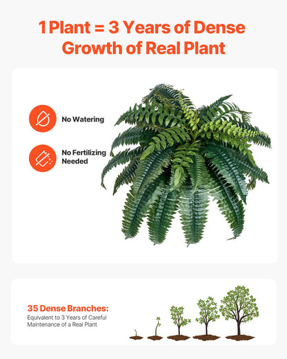 Artificial Ferns 2 Pcs, Natural Spread Diameter 35-39 Inch, Large Hanging Artificial Boston Ferns, Fake Plant Wall Decor with 35 Branches, Faux Fern for Home and Office (Flowerpot Unincluded)