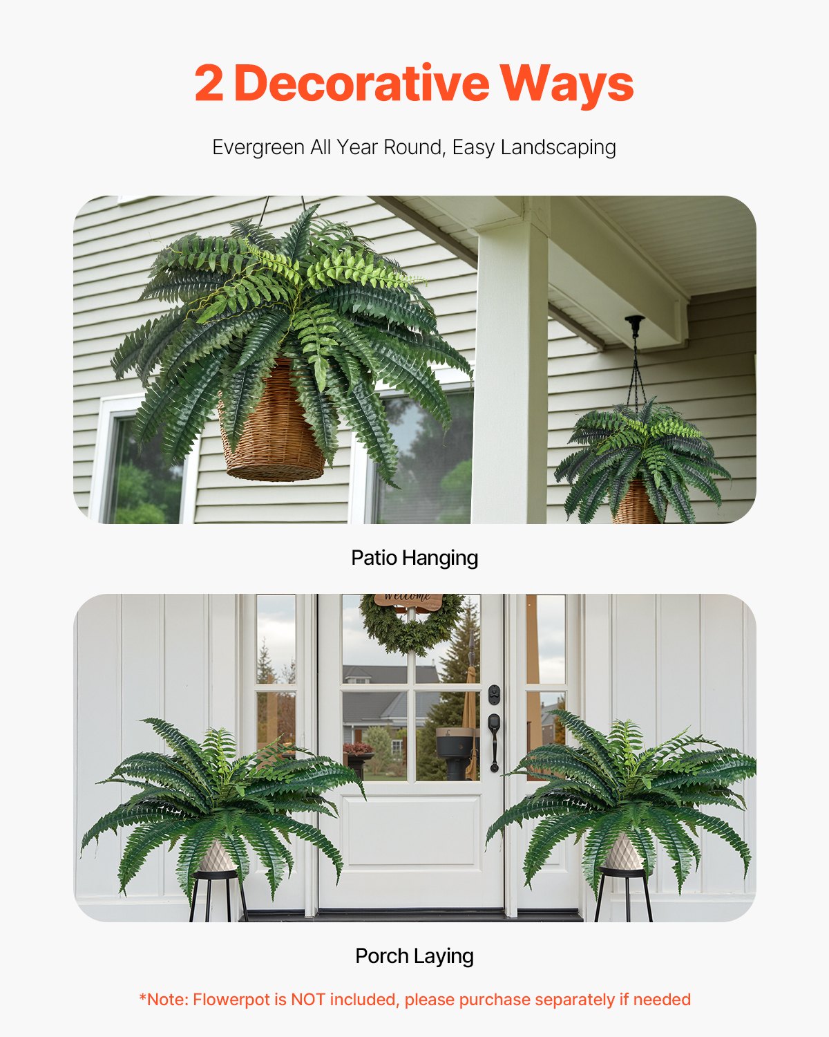 Artificial Ferns 2 Pcs, Natural Spread Diameter 35-39 Inch, Large Hanging Artificial Boston Ferns, Fake Plant Wall Decor with 35 Branches, Faux Fern for Home and Office (Flowerpot Unincluded)