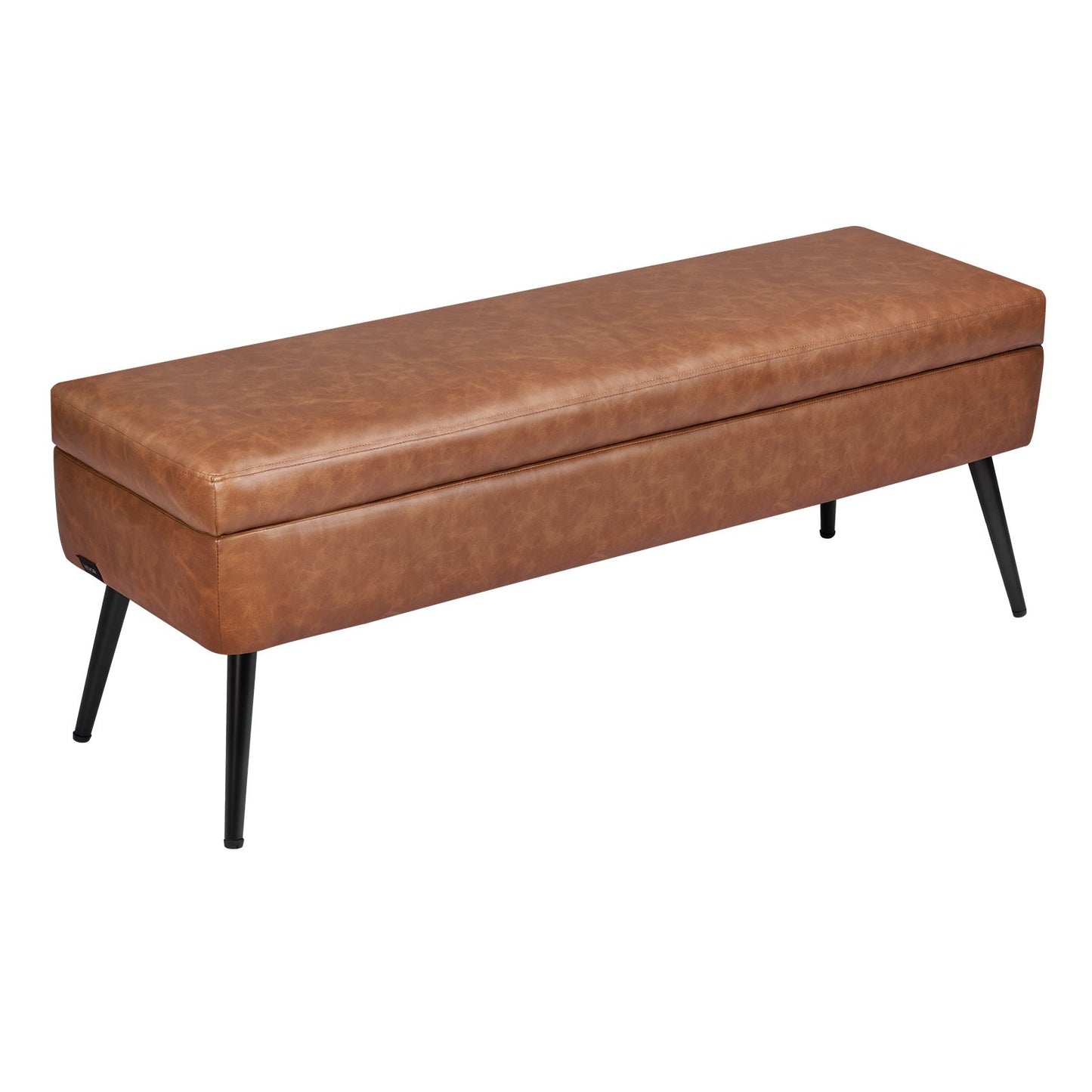 Leather Storage Ottoman Bench, PU Leather Bench with Storage and Metal Legs, Modern Shoe Benches Seat for Entryway, Upholstered End of Bed Benches for Living Room, Dining Room, Hallway, Brown