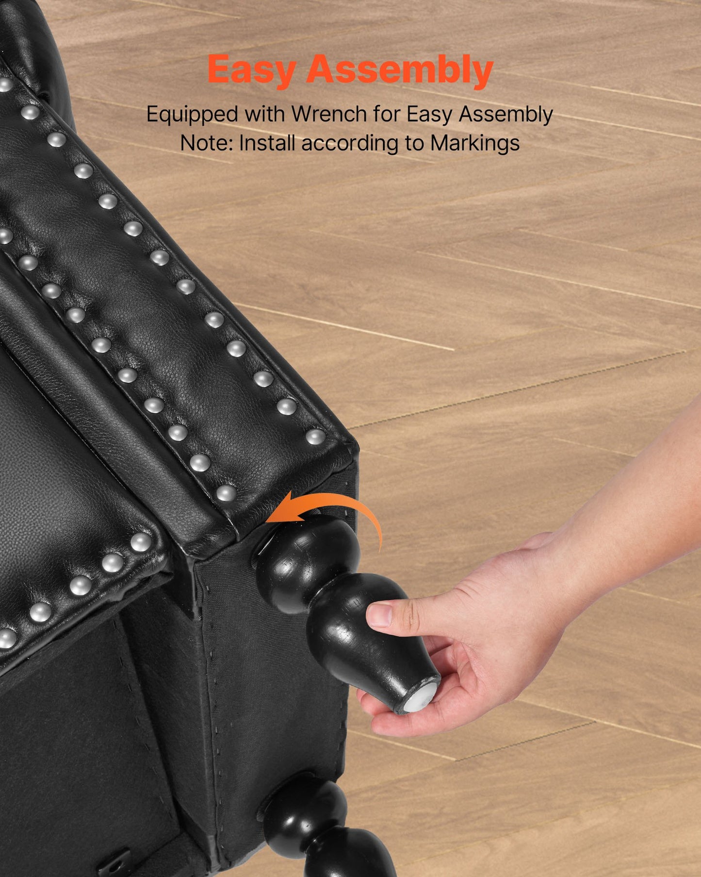 Button-Tufted Storage Ottoman Bench, Rolled Arm PU Leather Bench with Solid Wood Legs, Modern Shoe Benches Seat for Entryway, Upholstered End of Bed Benches for Living Room, Dining Room, Black