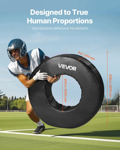 Football Tackle Wheel, Football Tackling Dummy, Waterproof PVC and High-Density Sponge Tackle Ring, Dummies Training Equipment with Straps, for Blocking, Hitting Drills and Practice, Black, 1PCS