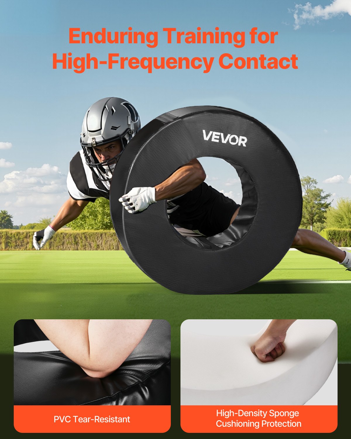 Football Tackle Wheel, Football Tackling Dummy, Waterproof PVC and High-Density Sponge Tackle Ring, Dummies Training Equipment with Straps, for Blocking, Hitting Drills and Practice, Black, 1PCS