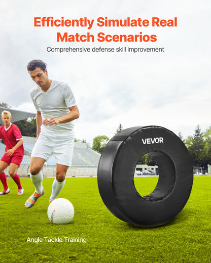 Football Tackle Wheel, Football Tackling Dummy, Waterproof PVC and High-Density Sponge Tackle Ring, Dummies Training Equipment with Straps, for Blocking, Hitting Drills and Practice, Black, 1PCS