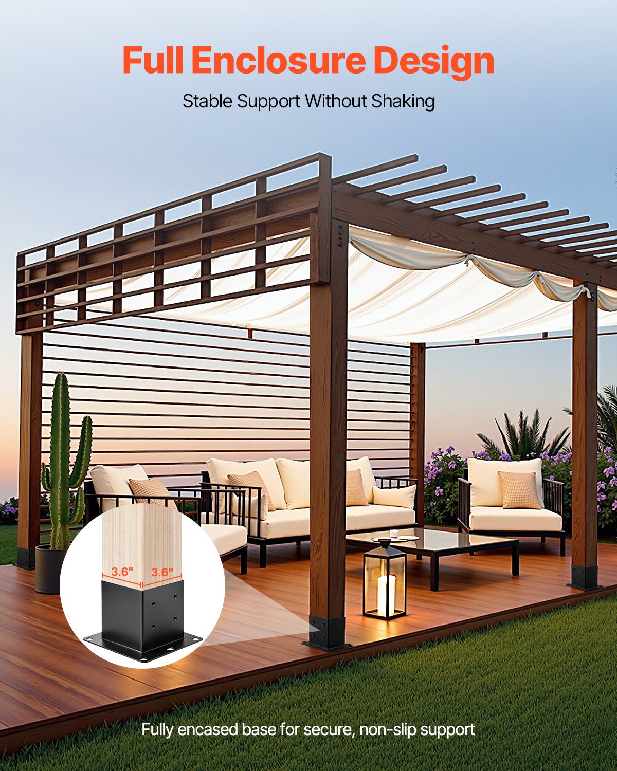 4x4 Post Base 4 Pcs, Inner Size 3.6x3.6 inch / 92x92 mm Post Brackets, Heavy Duty Carbon Steel Decking Posts, Wood Posts Brackets for Pavilion Deck Railing Support Deck Base Plate, Black