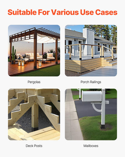 4x4 Post Base 4 Pcs, Inner Size 3.6x3.6 inch / 92x92 mm Post Brackets, Heavy Duty Carbon Steel Decking Posts, Wood Posts Brackets for Pavilion Deck Railing Support Deck Base Plate, Black