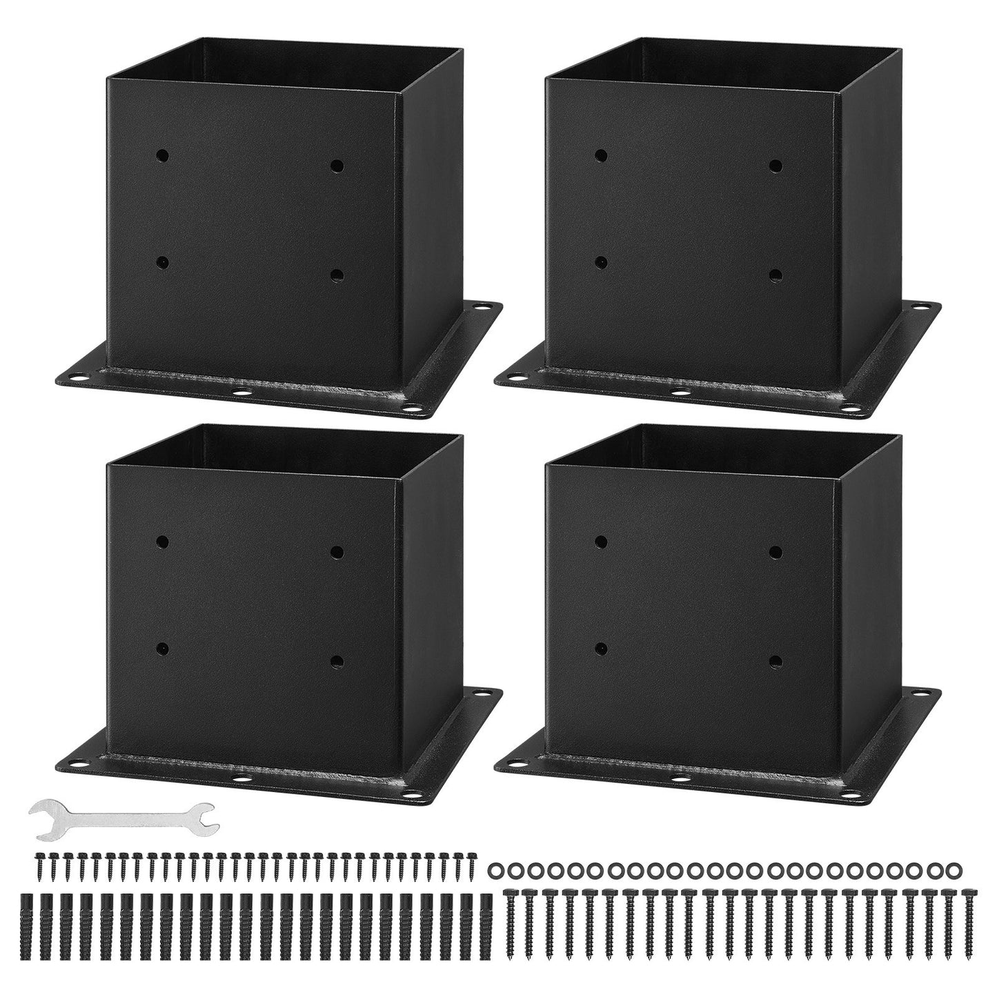 4x4 Post Base 4 Pcs, Inner Size 3.6x3.6 inch / 92x92 mm Post Brackets, Heavy Duty Carbon Steel Decking Posts, Wood Posts Brackets for Pavilion Deck Railing Support Deck Base Plate, Black