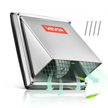 97mm External Extractor Wall Vent Cover, Square AC Vent Gable Cover, Premium Stainless Steel & with Built-in a Protection Screen, for House,Bathroom,Garage,Kitchen,Basement (1 Pack, Silver)