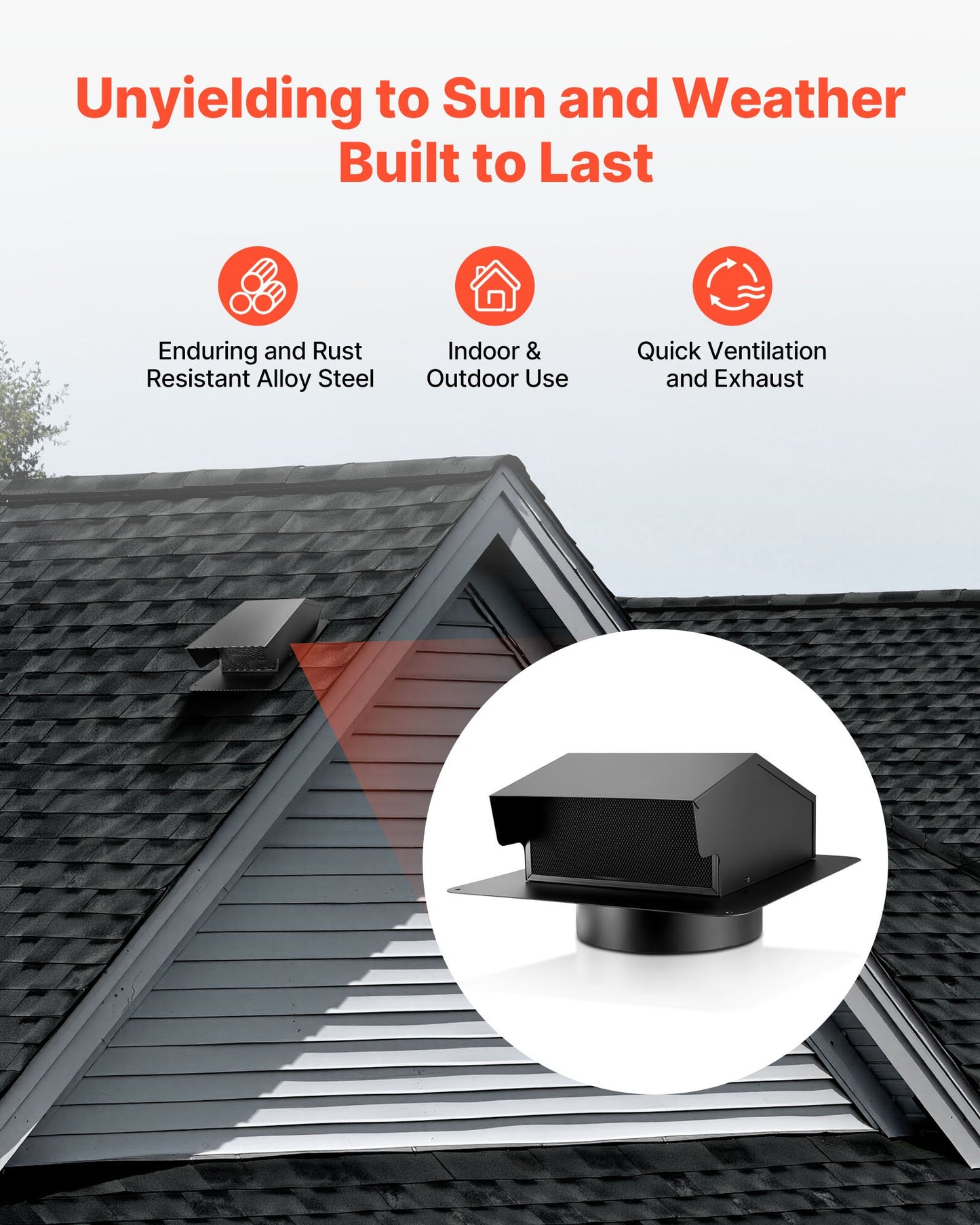 149 mm Hooded Wall Vent Cover, Square AC Vent Gable Cover, Premium SPCC Steel & with Built-in a Protection Screen, for Roofs,Walls,Outside Duct Exhaust Outlets (1 Pack, Black)