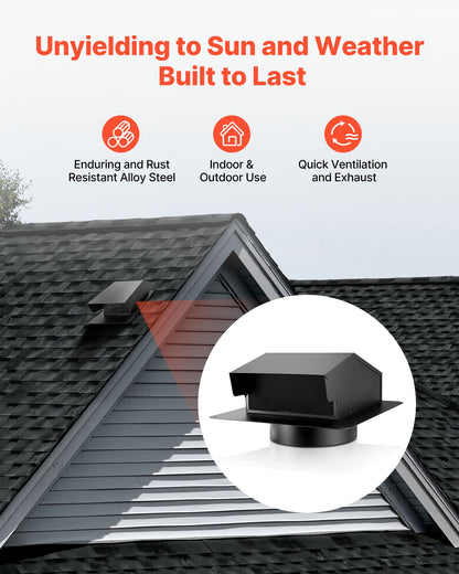 149 mm Hooded Wall Vent Cover, Square AC Vent Gable Cover, Premium SPCC Steel & with Built-in a Protection Screen, for Roofs,Walls,Outside Duct Exhaust Outlets (1 Pack, Black)