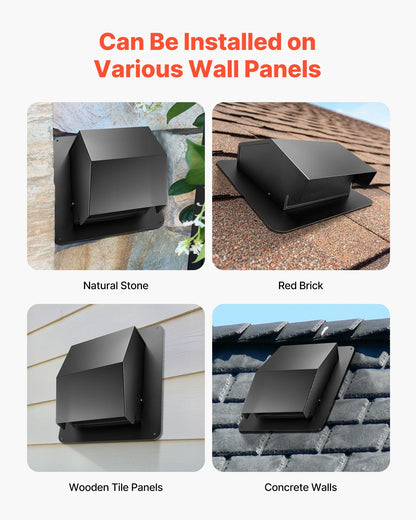 149 mm Hooded Wall Vent Cover, Square AC Vent Gable Cover, Premium SPCC Steel & with Built-in a Protection Screen, for Roofs,Walls,Outside Duct Exhaust Outlets (1 Pack, Black)