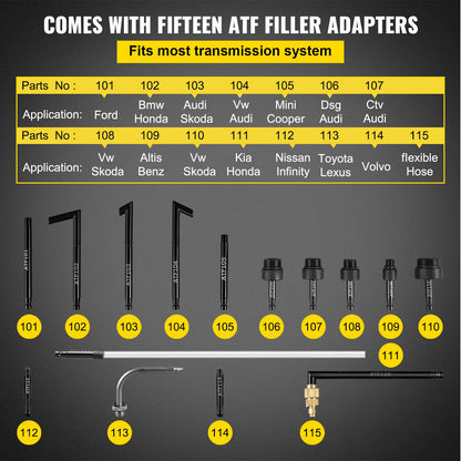Transmission Fluid Pump Manual ATF Refill System Dispenser, Oil and Liquid Refill Bleeder 7.5 Liter Large Capacity, Automatic Transmission Fluid Pump Tool Set with 15 Pieces ATF Filler Adapters